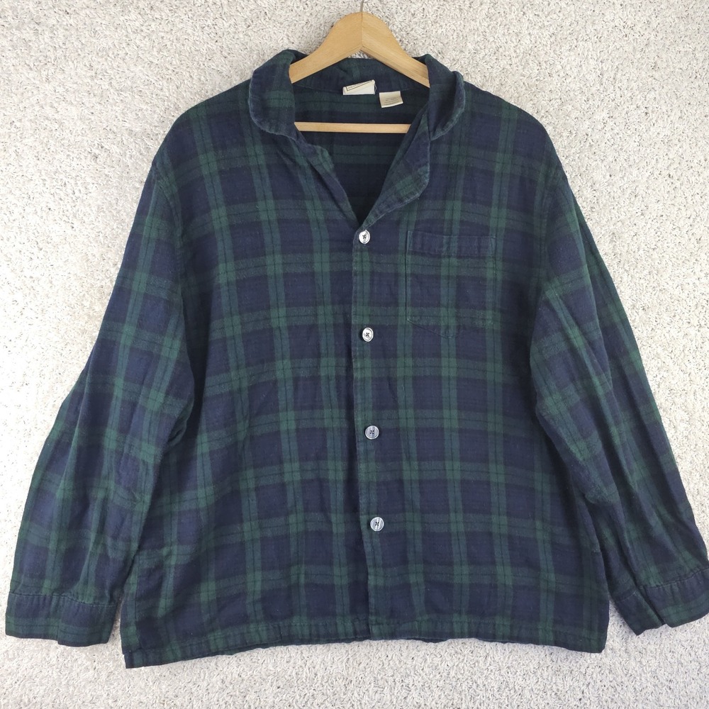 LL Bean Pajama Button Up Shirt Blackwatch Plaid Flannel Tartan Mens XL 500244